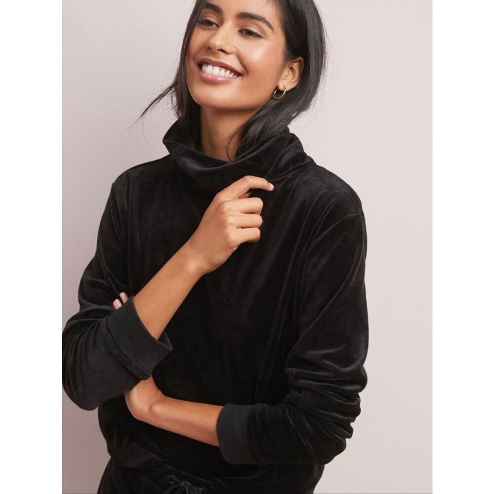 Anthropologie Sanctuary M Oslo Velour Pullover Cowl Neck Black Velvet Soft Top